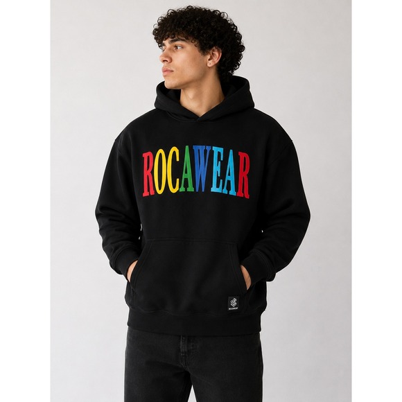 Rocawear Other - Rocawear Mens Hoodie Medium Black Multi Color Logo Streetwear Hip Hop Y2K NWT